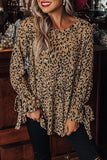 Leopard Print Cuff Knot Long Sleeve Blouse