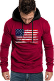 American Flag Print Color Block Men's Hoodie