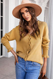 Frilled V Neckline Buttons Sweater Cardigan