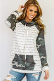 Cowl Neck Striped Camouflage Splice Sweatshirt