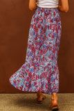 Bohemian Floral Drawstring Ruched Long Skirt