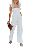 White Flutter Sleeve Smocked Wide Leg Jumpsuit