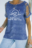 Sky Blue Manifest Dreams Graphic Strappy Cutout Short Sleeve Tee