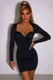 Sweetheart Long Sleeve Ruched Bodycon Mini Dress