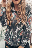Gray  Aztec Kangaroo Pocket Drawstring Hoodie
