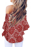 Stripes Stars Print Off The Shoulder Blouse