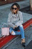 Beige Grid Pattern Turtleneck Sweater