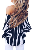 Off The Shoulder Vertical Stripes Blouse in Black
