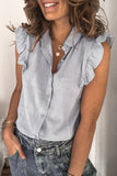 Sleeveless Button Closure Ruffled Linen Shirt