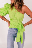 Lace-up Puff Sleeve One Shoulder Blouse