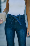 High Waist Bell Bottom Jeans with Attached Belt