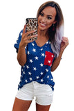 USA Star Print Patch Pocket Blue T-shirt