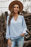 V Neck Lantern Sleeve Textured Solid Top
