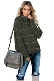 Beige Grid Pattern Turtleneck Sweater