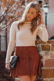 Button Front Corduroy Mini Skirt