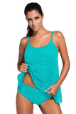 Lace Overlay Spaghetti Straps Tankini Swimsuit