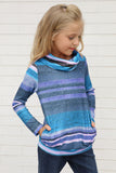 Cowl Neck Girl's Striped Sweatshirt