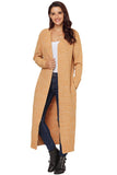 Khaki Open Front Knit Long Cardigan