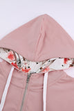 Full Zip Hoodie Coat with Floral Print Hooded Inner