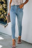 Light Blue Button Fly Skinny Jeans with Pockets