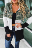 Camo Colorblock Hooded Cardigan