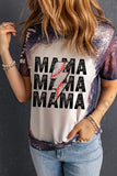color Bleached MAMA Letter Graphic Short Sleeve T-shirt