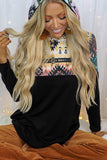 Aztec Print Color Block Hoodie