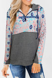 Boho Print Color Block Patchwork Zip Collar Sweatshirt
