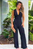 V Neck Crisscross Back Wide Leg Jumpsuit