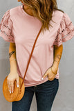 Pink Purple Hollow Out Ruffle Sleeve T-shirt