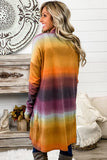 Yellow Gradient Tie-dye Open Front Mid-length Cardigan