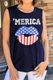 Navy American Flag Lip Print Tank Top