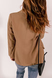 Brown Lapel Collar Button Pocket Blazer