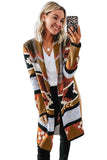 Multicolor Ethnic Style Knee Length Open Front Cardigan