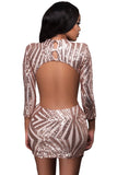 Champagne Sequin Detail Open Back Cocktail Mini Dress