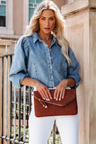 Medium Wash Collared Seamed Denim Shirt