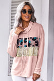 Leopard Sequin Splicing Turtleneck Waffle Sweatshirt