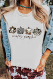 White Country Pumpkin Graphic Print Short Sleeve T Shirt