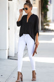 Split Collar Roll Up Sleeve Blouse