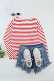 Red Cotton Blend Striped Long Sleeve Top