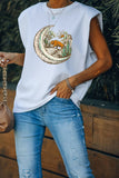 Women's Summer Casual Top Leopard Print Sleeveless Shirt Crew Neck Blouse