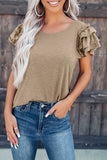 Solid Color Ruffle Sleeve Short Sleeve Top