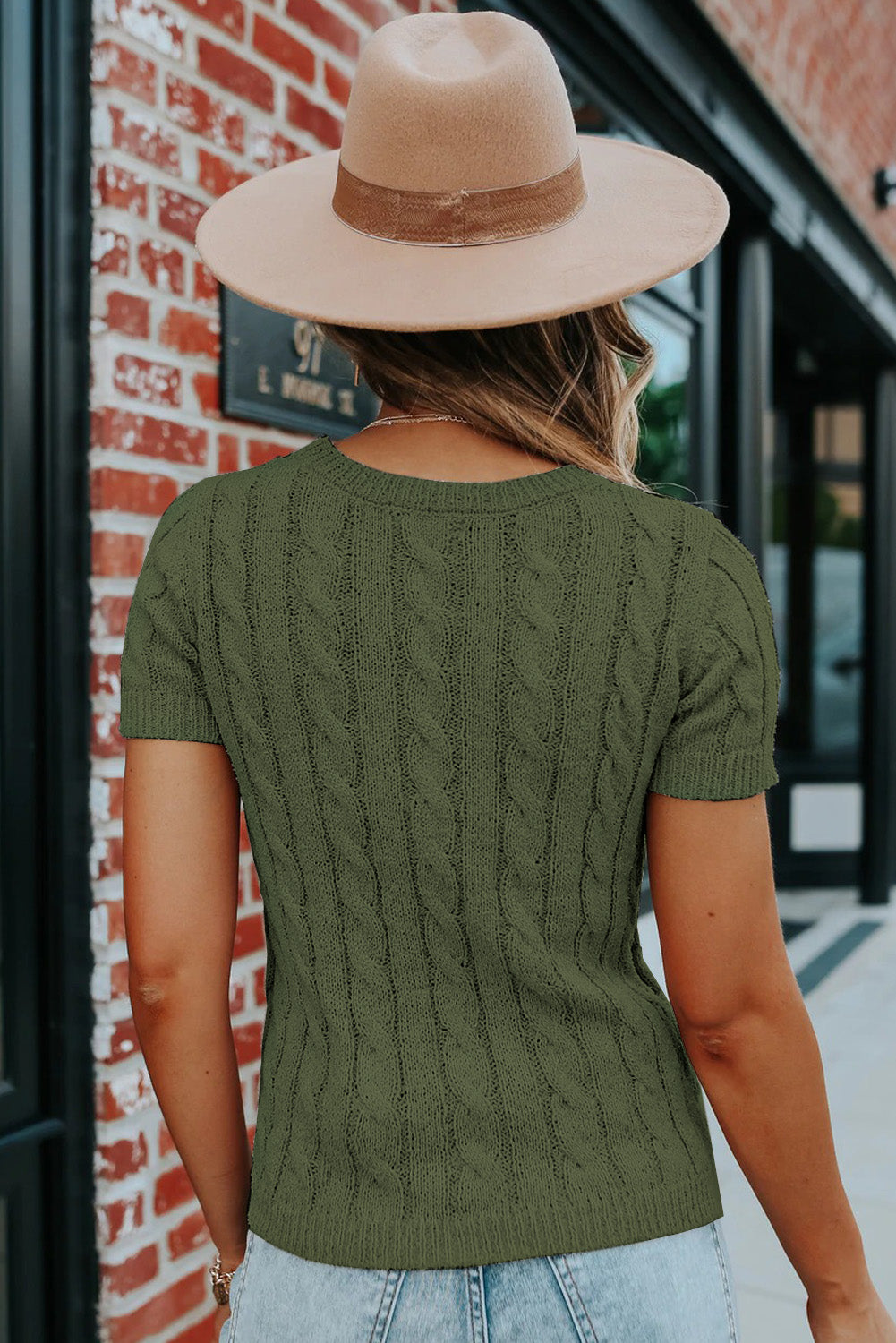 Cable Knit Short Sleeve Top with Buttons