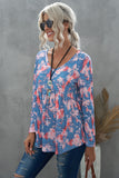 Leopard Tie Dye V Neck Pleated Long Sleeve Top