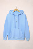 Light Blue Snap Button Pullover Hoodie with Pocket