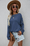 Crew Neck Buttons Drop Shoulder Pullover Sweater