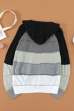 color Zipped Front Colorblock Hollow-out Knit Hoodie