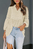 Ruffled Split Neck Lace Hollow Out Puff Sleeve Polka Dot Blouse
