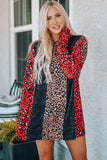 Black Long Sleeve Leopard Colorblock Tunic Top