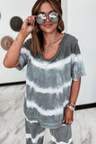 Two-Piece Tie-dye V-Neck Top Elastic Waist Pants Set